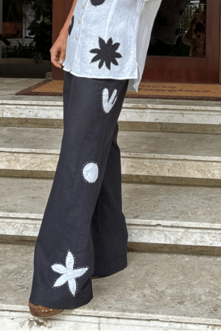 Calça de Linho Patchwork Entrelinhas