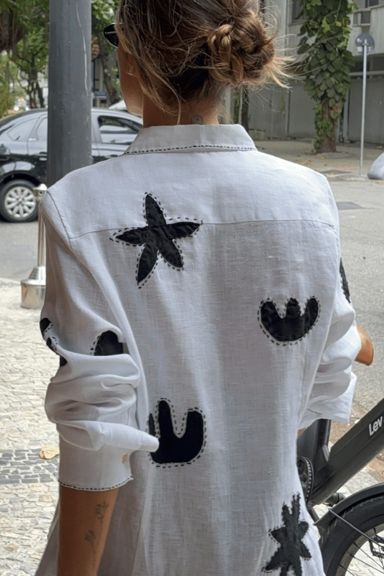 Camisa de Linho Patchwork Entrelinhas