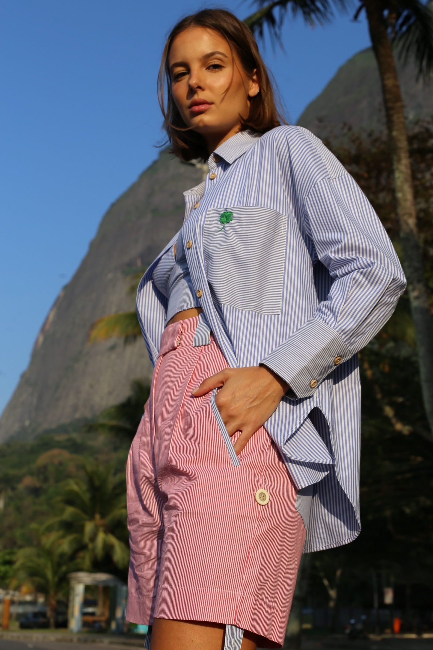 Short Celine Algodão Listras