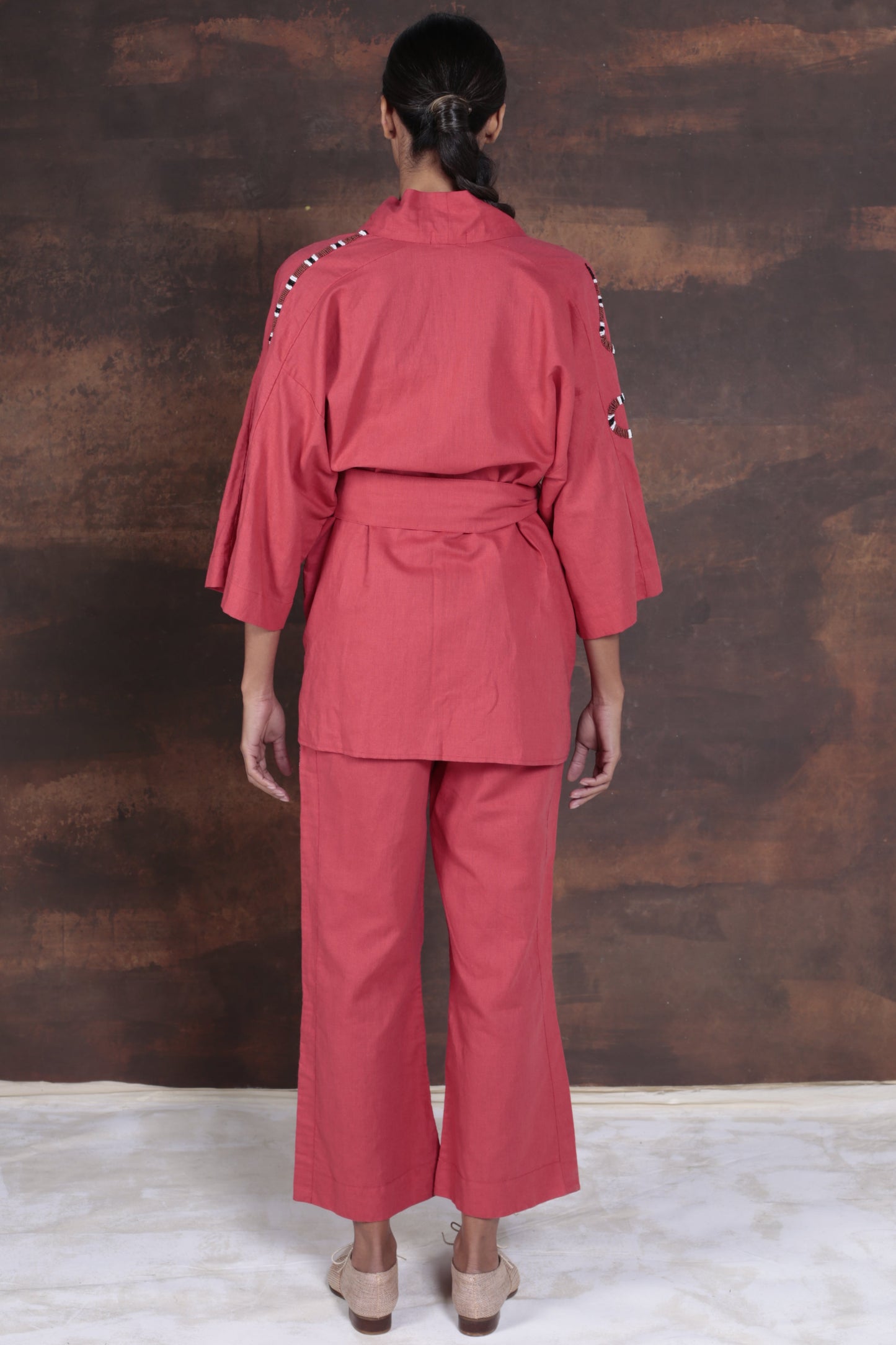Kimono de Linho Bordado Snake Pitanga