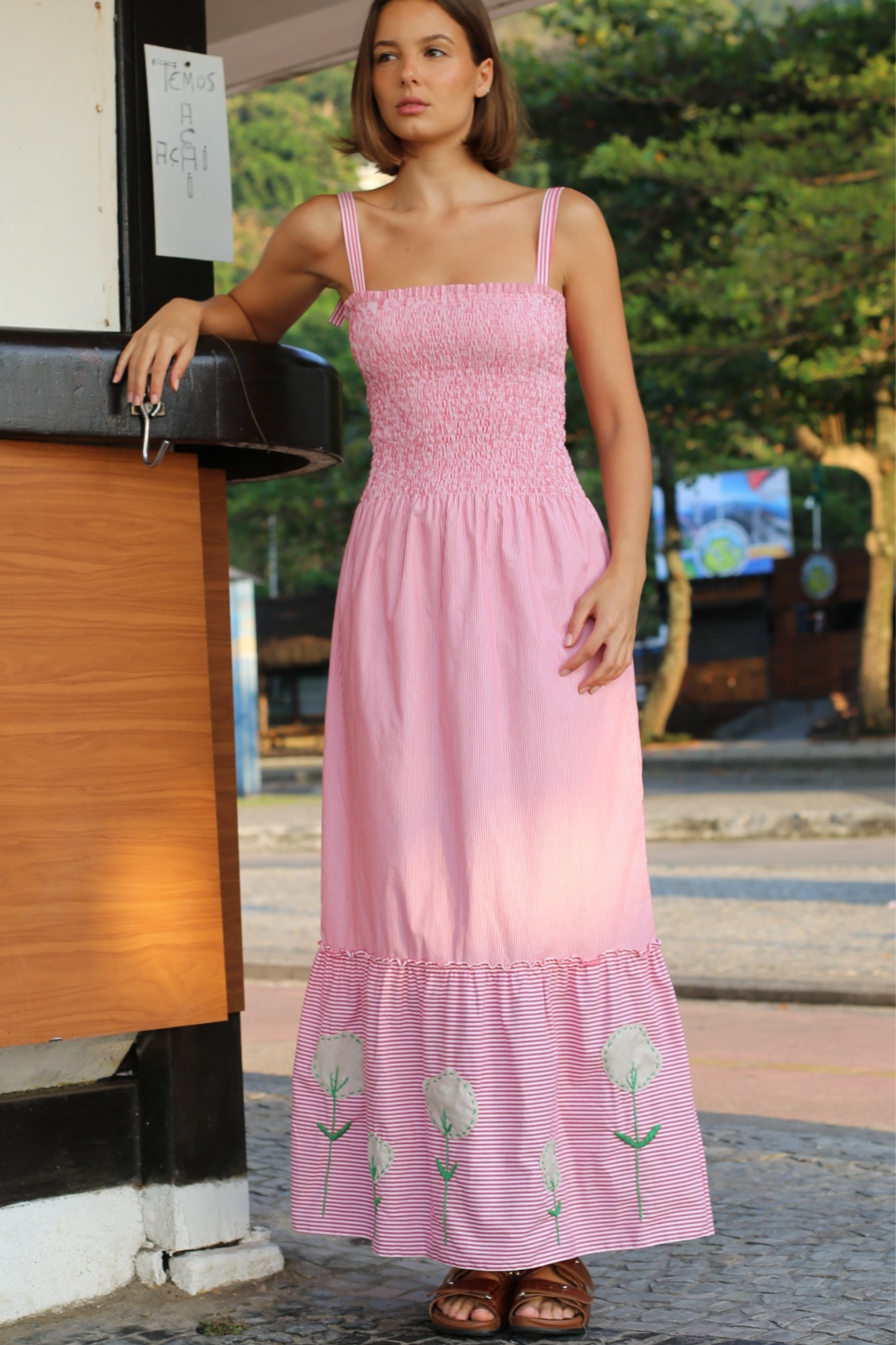 Vestido de Algodão Listrado Jardim
