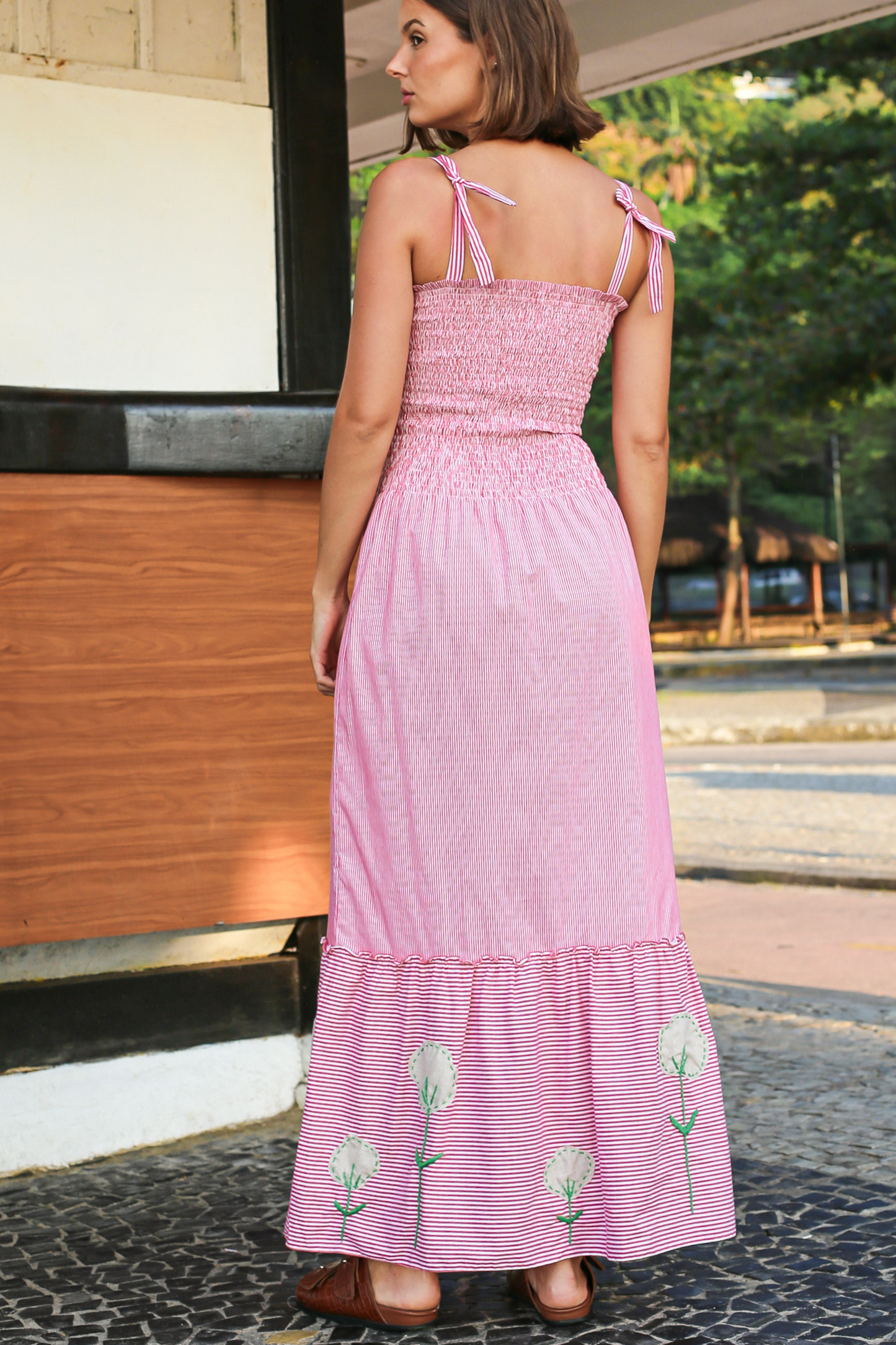 Vestido de Algodão Listrado Jardim