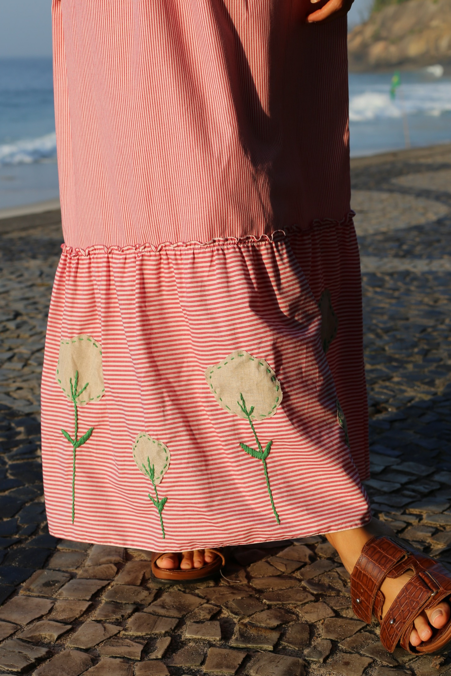 Vestido de Algodão Listrado Jardim