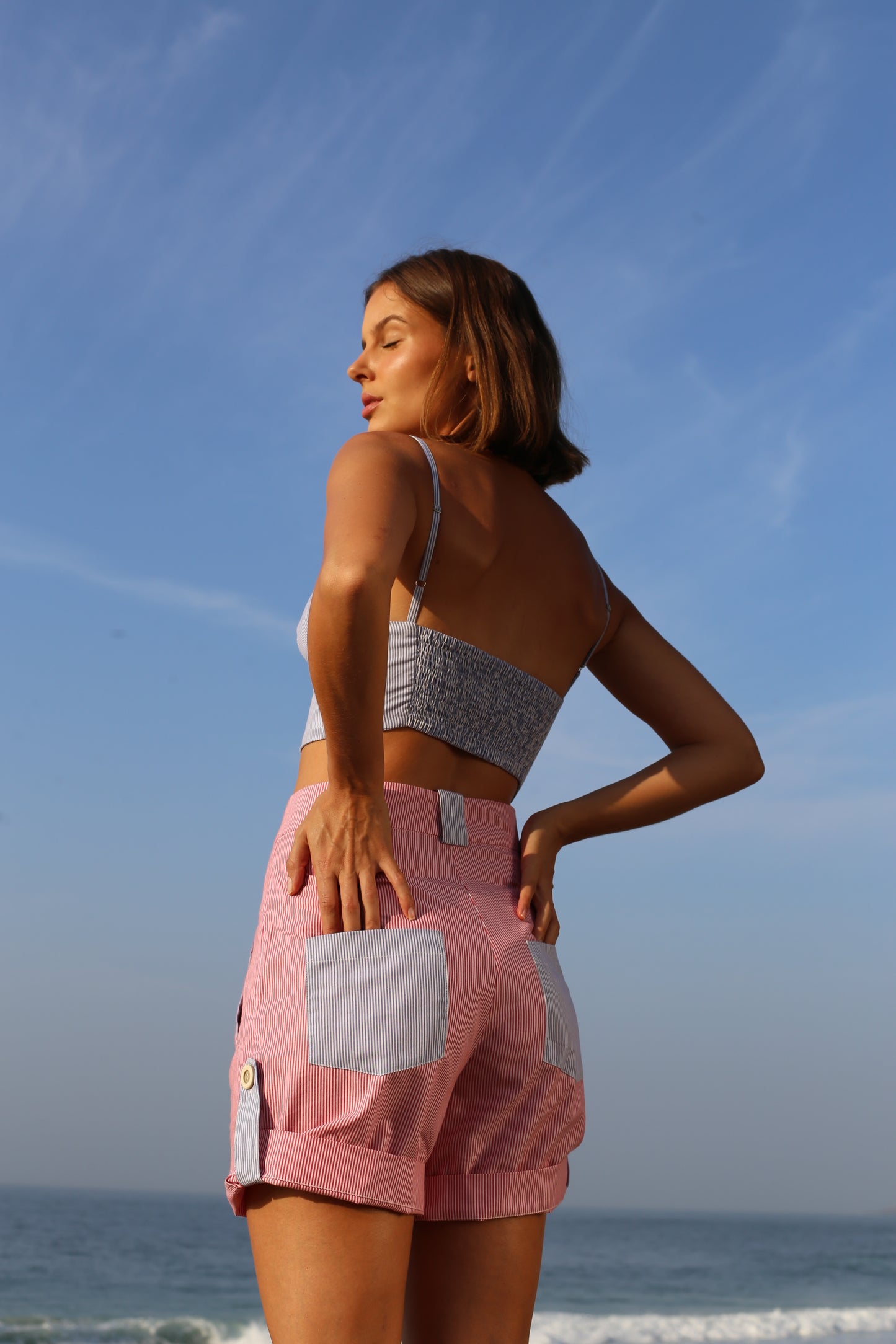 Short Celine Algodão Listras