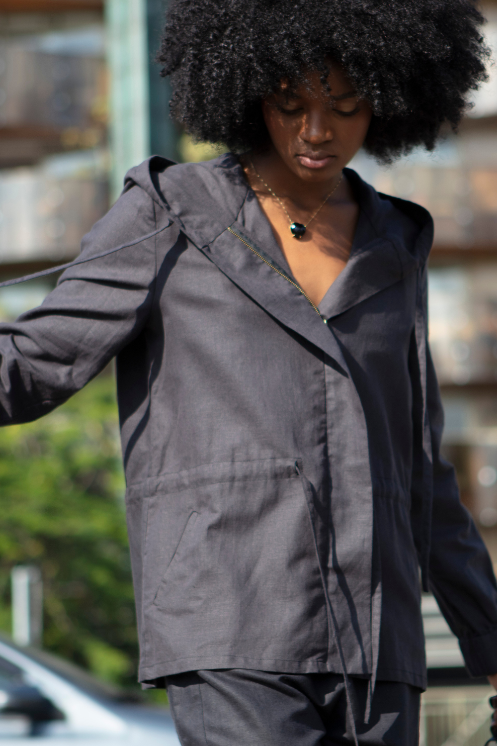 Parka de linho Celine Preta