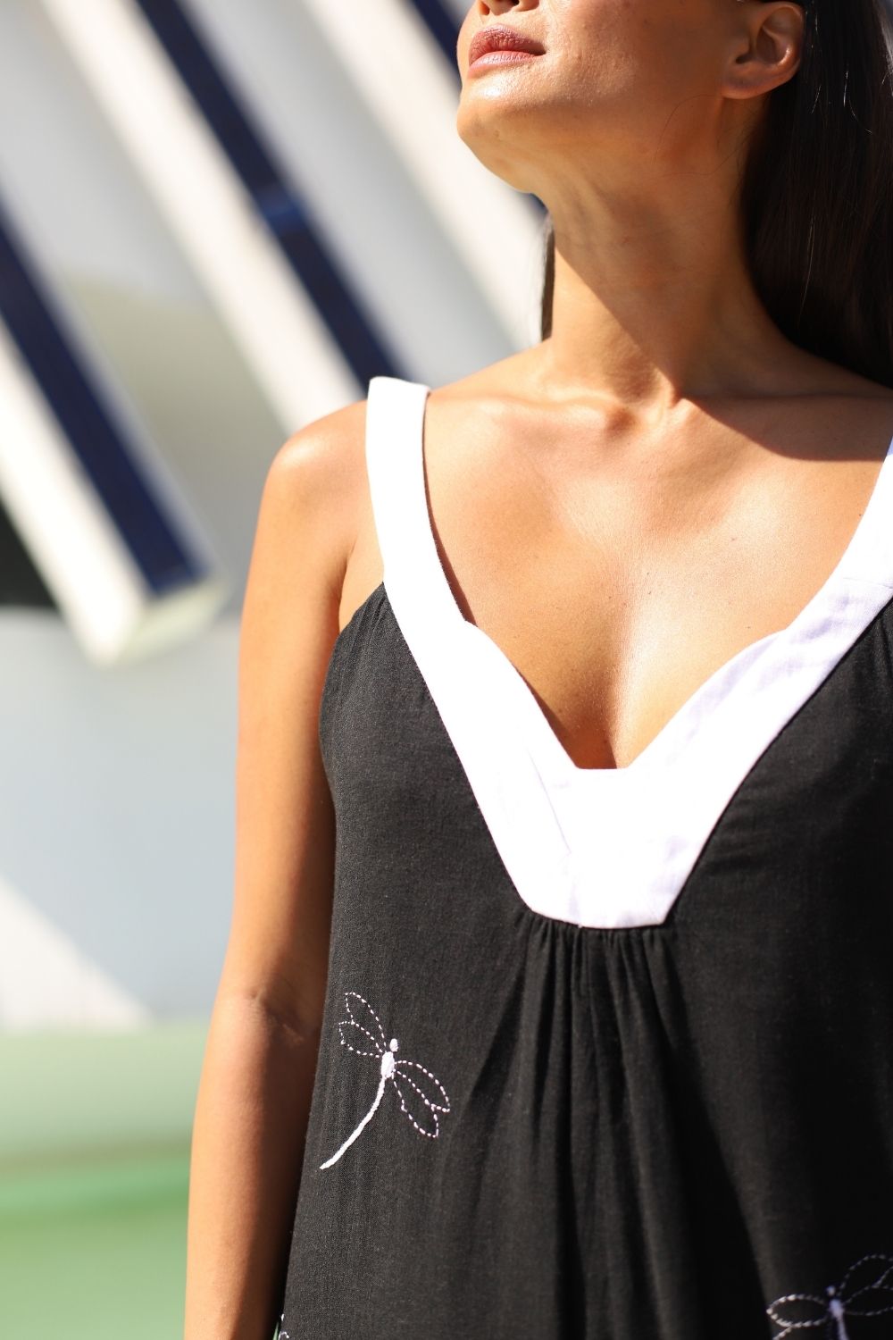 Vestido de linho bordado libélulas PB