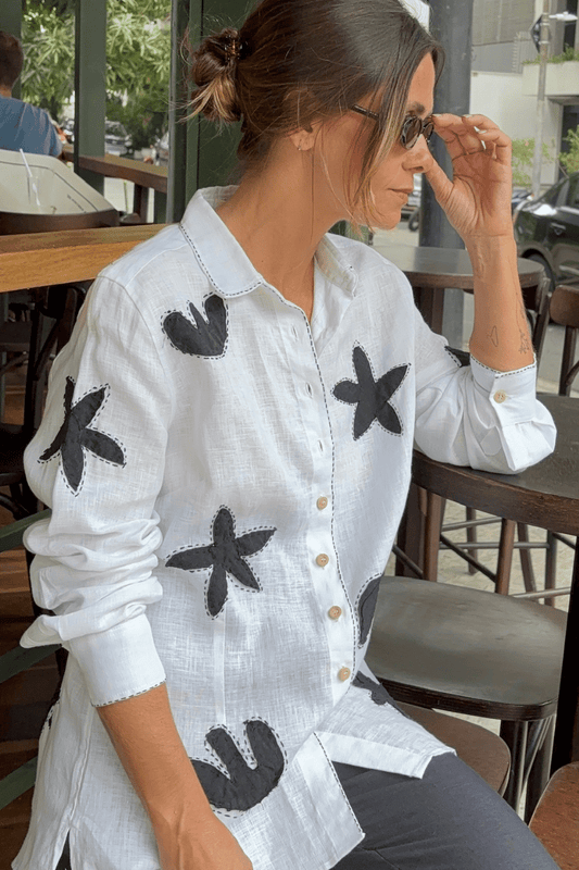 Camisa de Linho Patchwork Entrelinhas