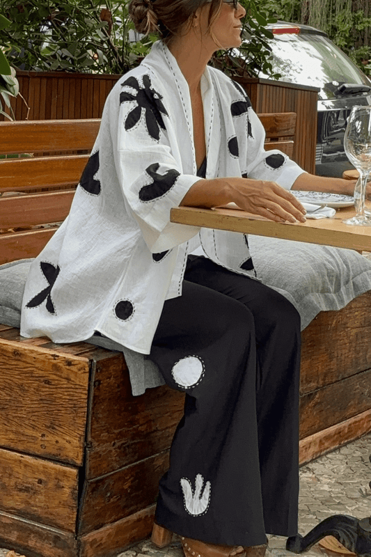 Kimono de Linho Patchwork Entrelinhas