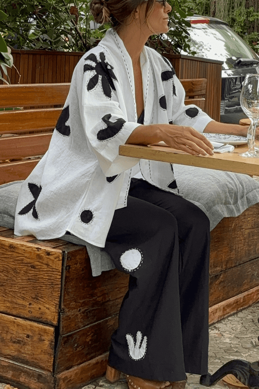 Kimono de Linho Patchwork Entrelinhas