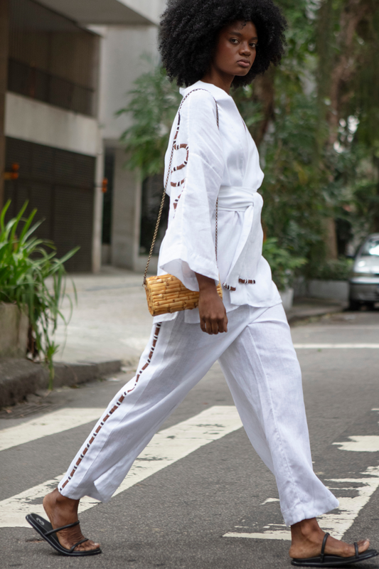 Kimono de Linho Bordado Snake White