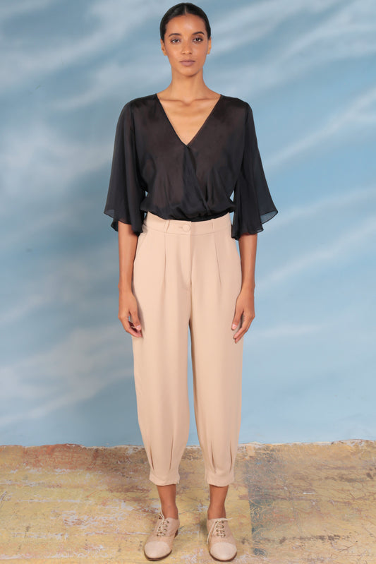 Blusa de Seda Cós Lástex Preta
