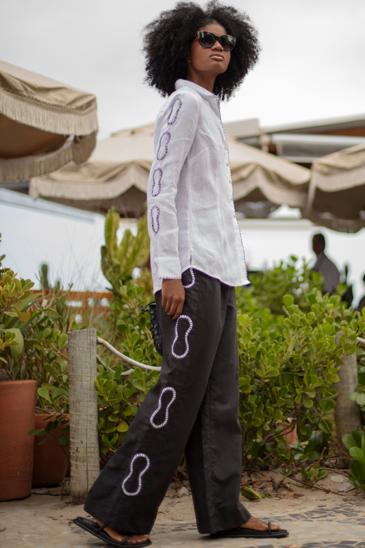 Calça de Linho Patchwork Rastros