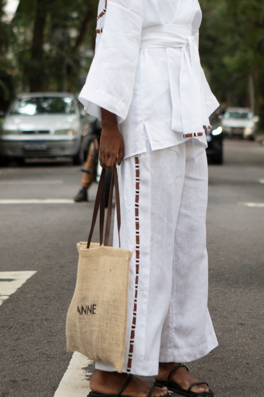 Calça de Linho Bordada Snake White